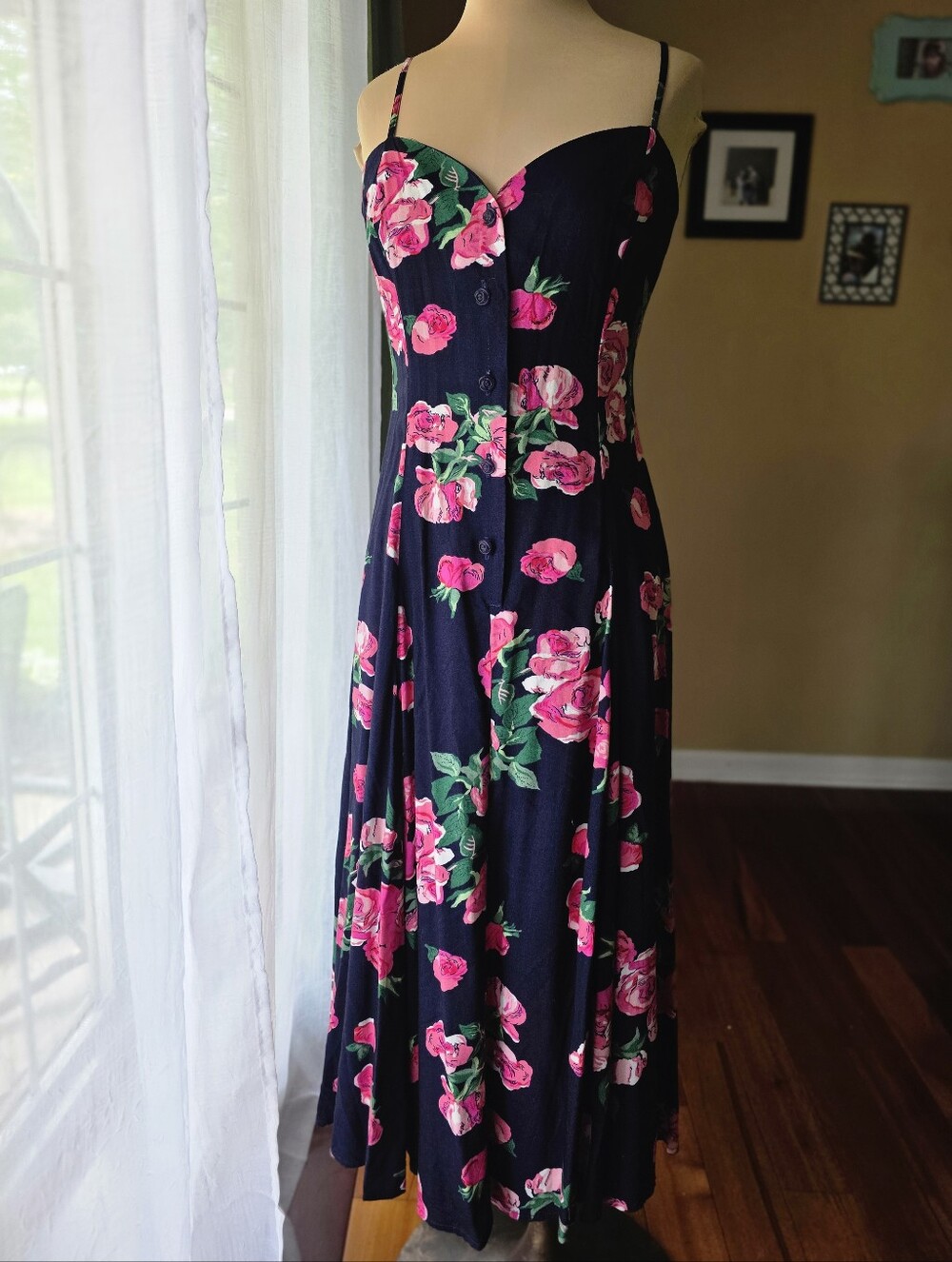 Vintage‎ Frederick's Hollywood Rose Corset Open Back Maxi Dress Vampy Romantic S